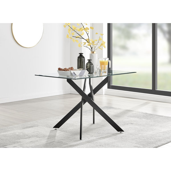 Bless international Lenworth Modern Rectangular 4 or 6 Seat Dining Table in Glass and Chrome